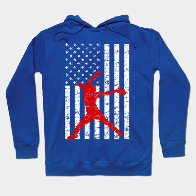 Softball Pitching American Flag Fastpitch Softball Pitcher Hoodie by TeeCreations